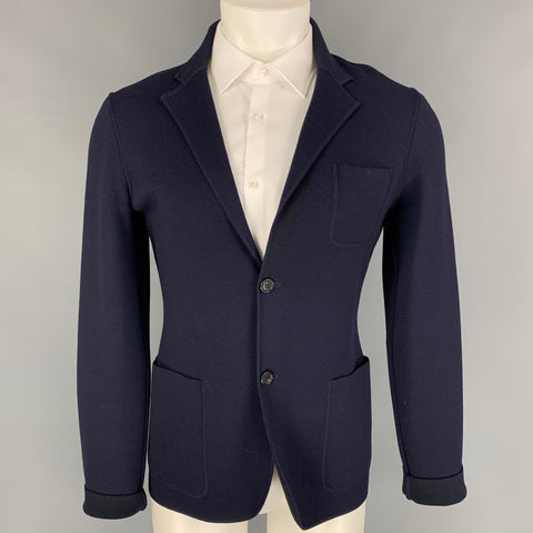 PRADA Size 38 Navy Wool Notch Lapel Sport Coat