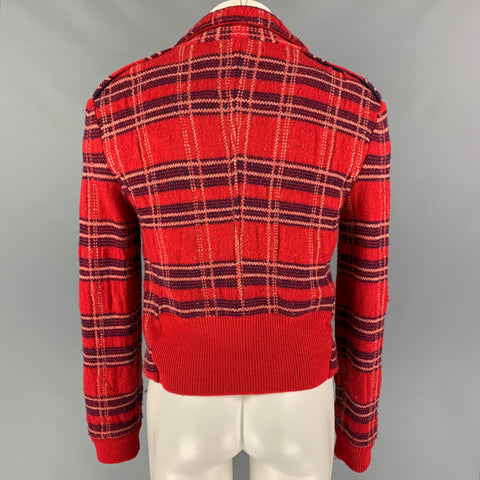 MARC by MARC JACOBS Size M Red Navy Plaid Wool Biker Jacket