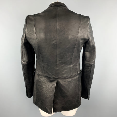 THE VIRIDI-ANNE Size XL Black Leather Notch Lapel Hook & Eye Sport Coat