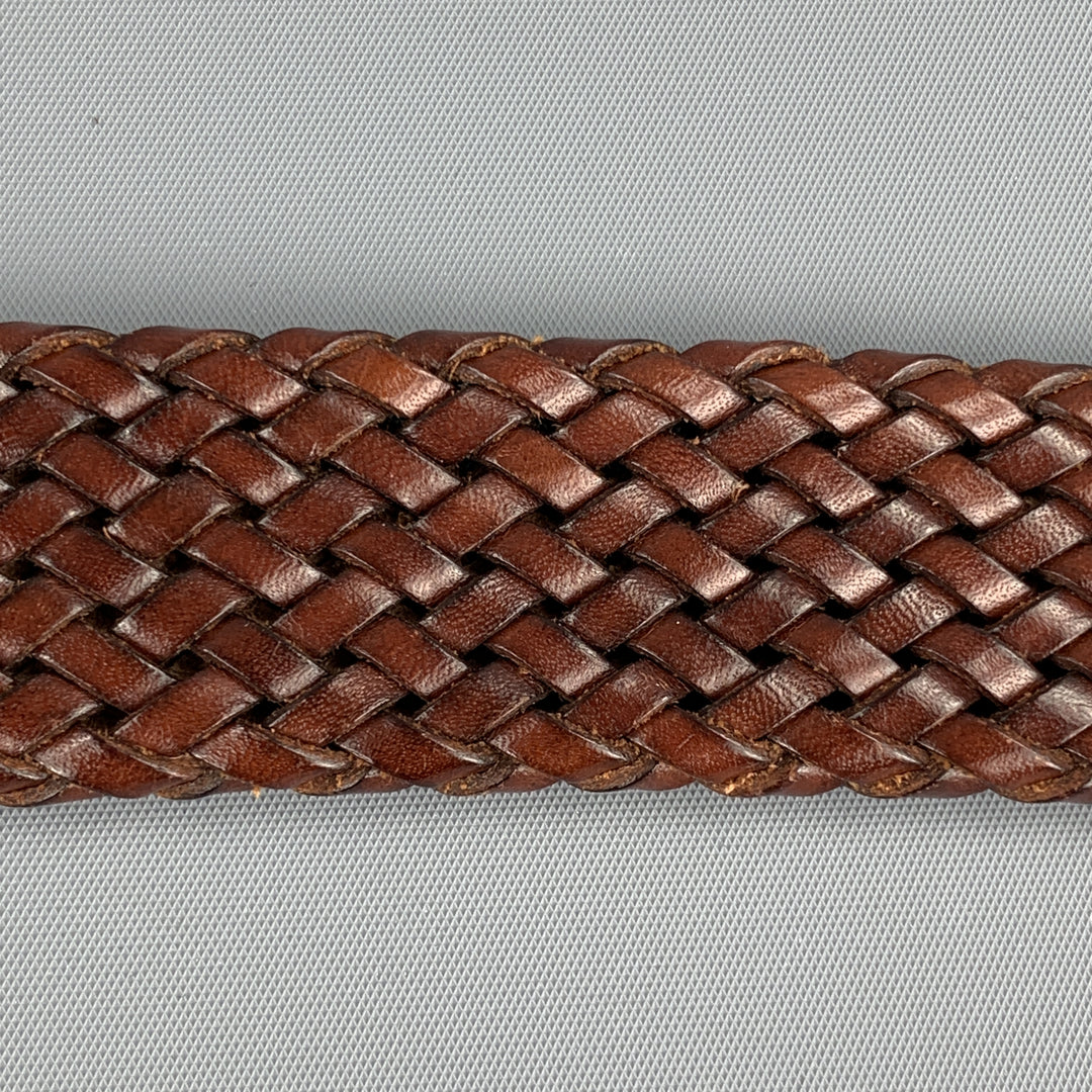 VINTAGE Woven Size 36 Brown Leather Belt