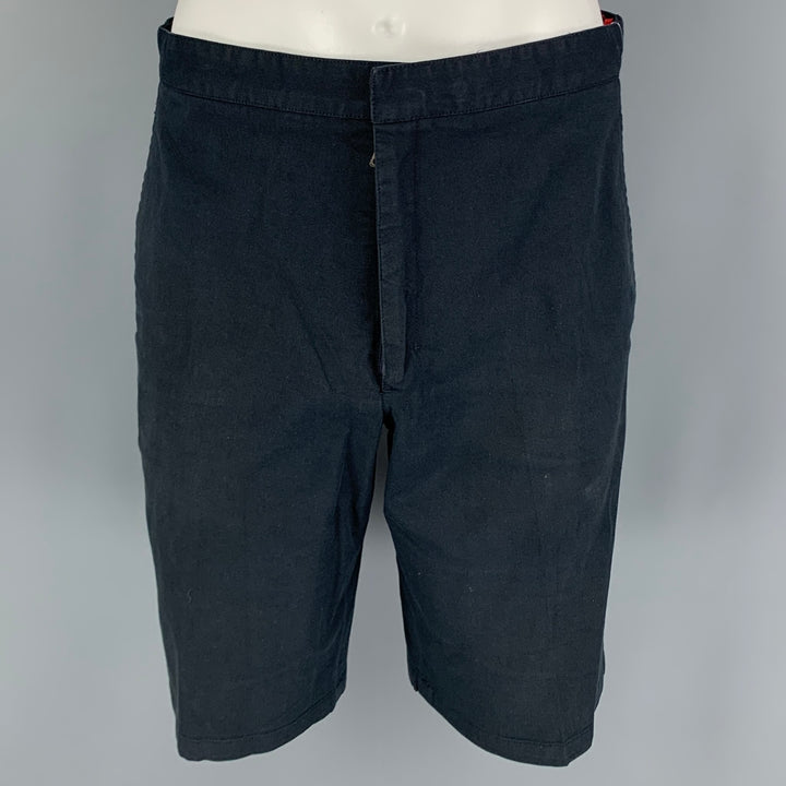 PRADA Talla 34 Pantalones cortos de mezcla de algodón azul marino con parte delantera plana