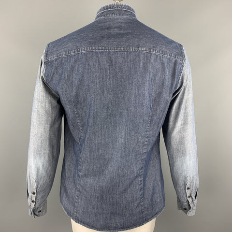EMPORIO ARMANI Size XL Indigo Two Toned Cotton Button Down Long Sleeve Shirt