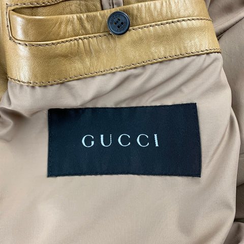 GUCCI by TOM FORD Size 44 Tan Quilted Leather Belted Hooded Coat