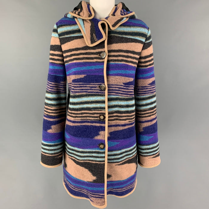 MISSONI Size 4 Purple Multi-Color Wool Knitted Snaps Coat