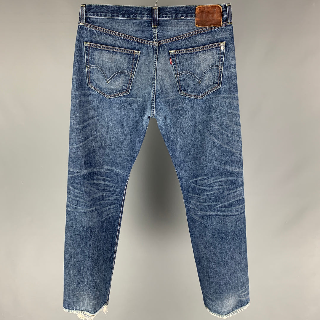 LEVI'S 501 Size 36 Blue Washed Selvedge Denim Button Fly Jeans