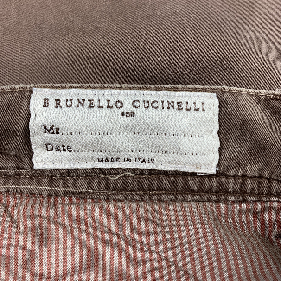 BRUNELLO CUCINELLI Size 34 Brown Wash Cotton Zip Fly Casual Pants