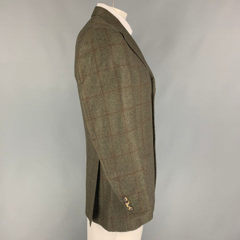 ERMENEGILDO ZEGNA Size 42 Olive Brown Plaid Cashmere Sport Coat