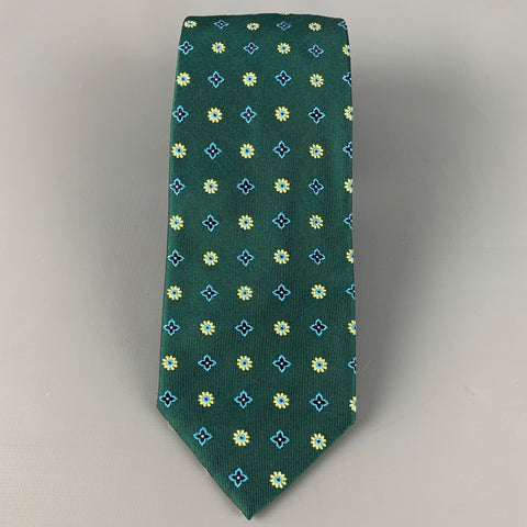 MASSIMO BIZZOCCHI Green Yellow Abstract Floral Silk Tie