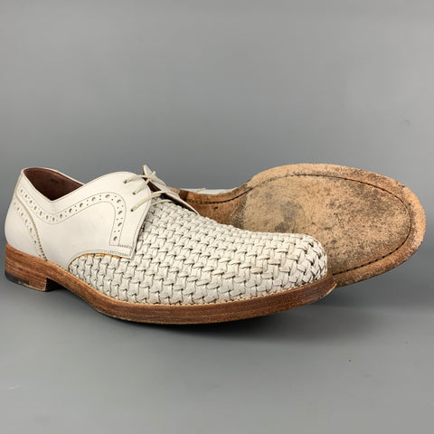 SALVATORE FERRAGAMO Taille 11 Chaussures à lacets en cuir tressé blanc