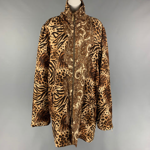 ST. JOHN COLLECTION Size L Tan Brown Viscose Nylon Animal Print Reversible Coat