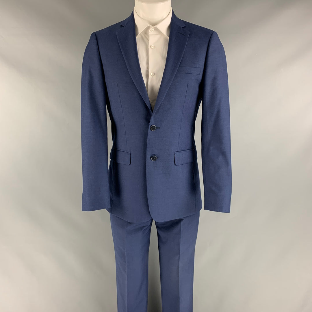 CALVIN KLEIN Size 38 Blue Solid Wool Notch Lapel Suit