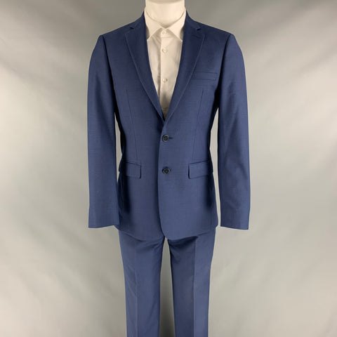 CALVIN KLEIN Size 38 Blue Solid Wool Notch Lapel Suit