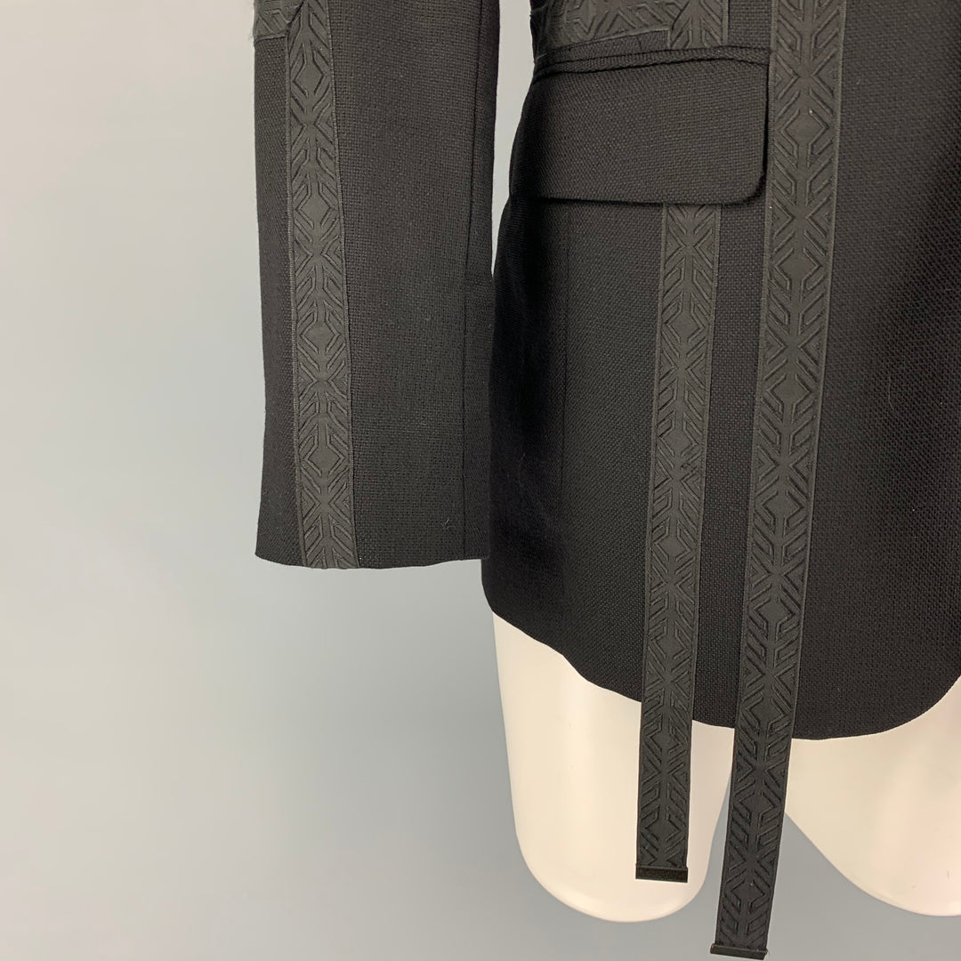 D. GNAK Taille 38 Manteau de sport à revers cranté en laine appliquée noire