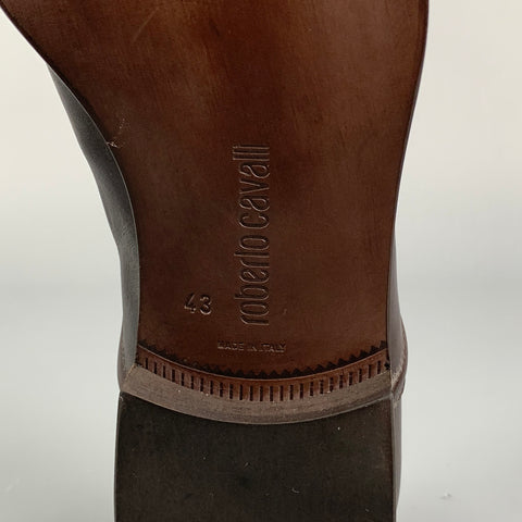 ROBERTO CAVALLI Size 10 Brown Leather Square Toe Lace Up Shoes