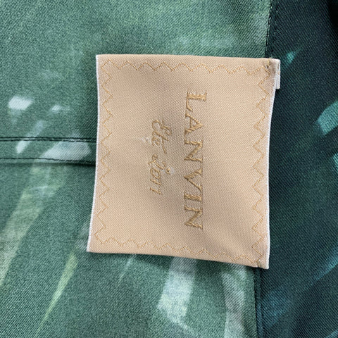 LANVIN 2011 Size 6 Dark Green & Blue Leaf Print Viscose Jacket