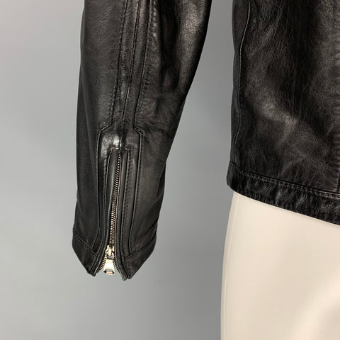 BOSS by HUGO BOSS Size 40 Black Solid Leather Motorcycle Jacket
