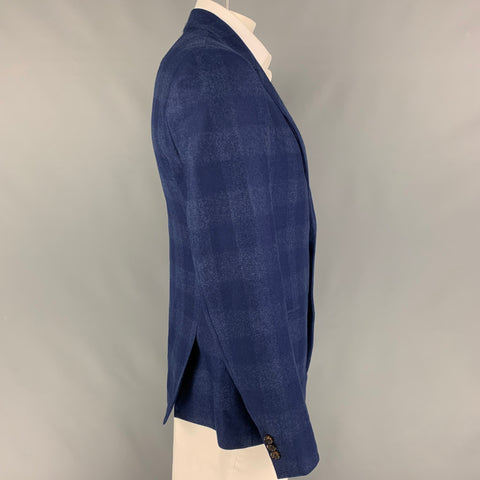 ALEXANDER MCQUEEN Size 44 Blue Plaid Wool Notch Lapel Sport Coat