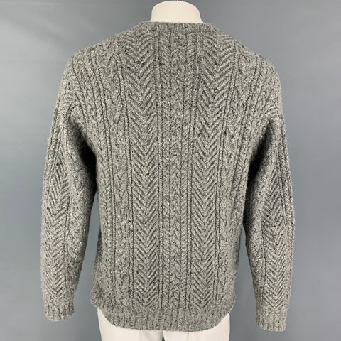 SAKS FIFTH AVENUE Size L Grey Cable Knit Cashmere Crew-Neck Sweater