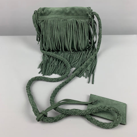 RALPH LAUREN Hunter Green Fringe Suede Cross Body Handbag