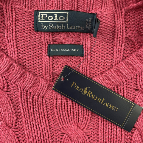 RALPH LAUREN Size M Pink Cable Knit Tussah Silk Crew-Neck Sweater