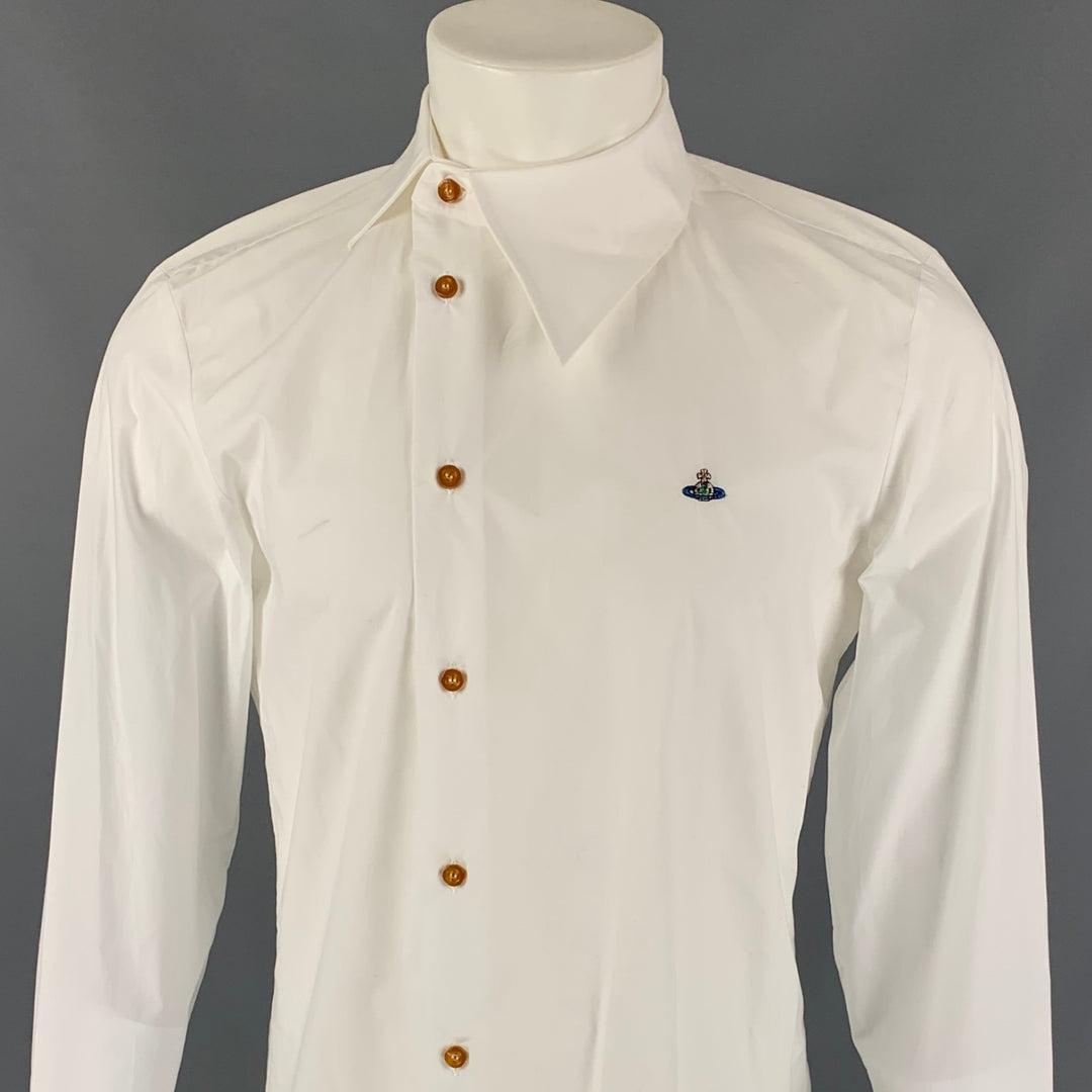 VIVIENNE WESTWOOD MAN Size S White Cotton Asymmetrical Collar Long Sleeve Shirt