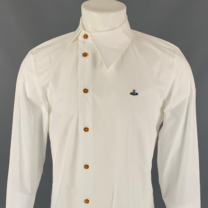 VIVIENNE WESTWOOD MAN Size S White Cotton Asymmetrical Collar Long Sleeve Shirt