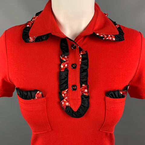 Vintage MOSCHINO COUTURE Size 6 Red & Black Graphic Print Rayon Short Sleeve Pullover