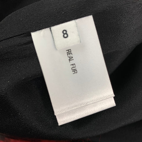 PROENZA SCHOULER Size 8 Black Polyester Lamb Fur Trim Sheath Red Cocktail Dress