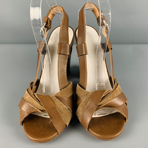 MAISON MARGIELA Size 9 Brown Taupe Leather Chunky Heel Sandals