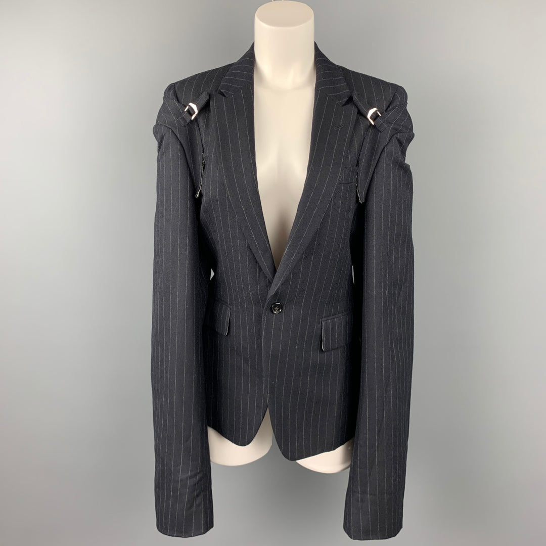 COMME des GARCONS Size M Navy Chalk Stripe Wool Double Sleeve Peak Lapel Jacket