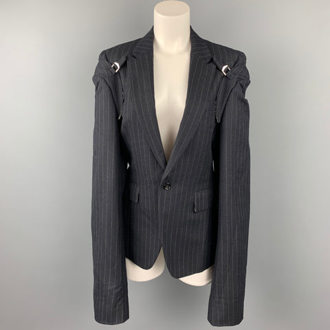 COMME des GARCONS Chaqueta con solapa de pico y doble manga de lana a rayas color azul marino talla M