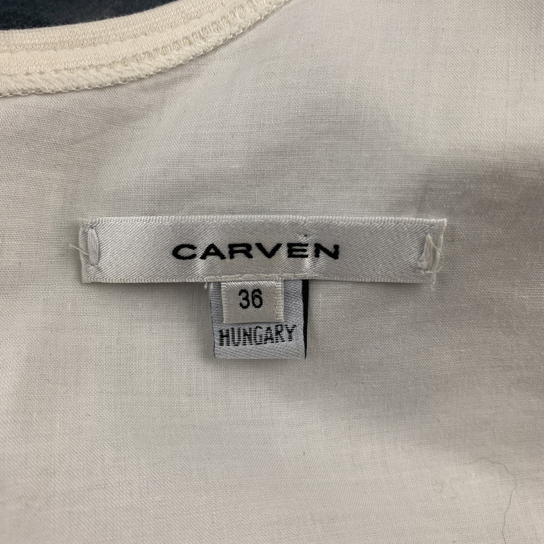 CARVEN Taille XS Robe de cocktail sans manches en lin/soie marine et blanc