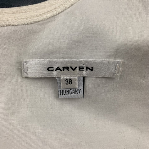 CARVEN Size XS Navy & White Linen / Silk Sleeveless Cocktail Dress
