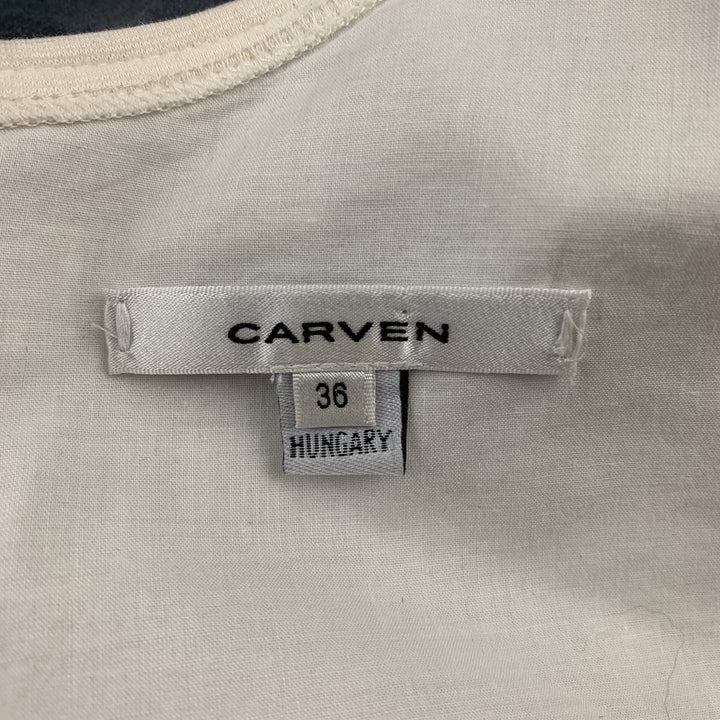 CARVEN Taille XS Robe de cocktail sans manches en lin/soie marine et blanc