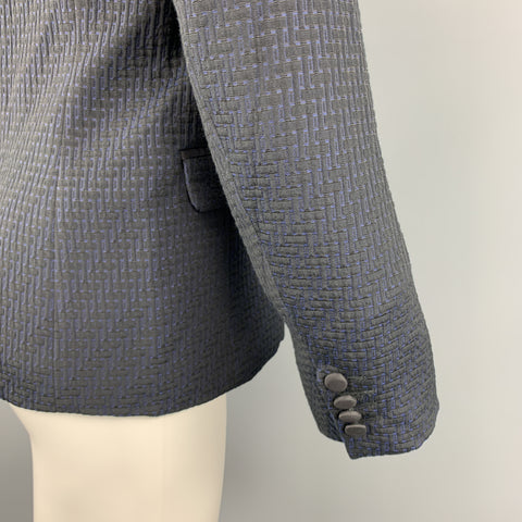 MR TURK Size 38 Textured Black & Navy Polyester Blend Sport Coat