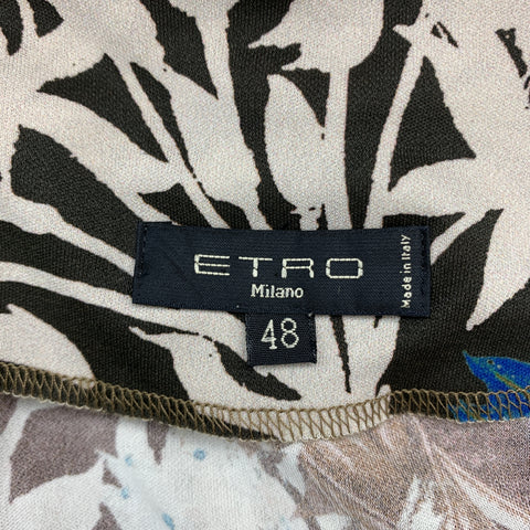 ETRO Size 12 Beige Multi-Color Floral Draped Jersey Blouse