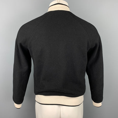 SANDRO Size S Black & White Patch Wool Blend Zip Up Jacket