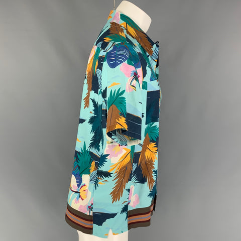 VALENTINO Size M Blue Green Hawaiian Cotton Short Sleeve Shirt