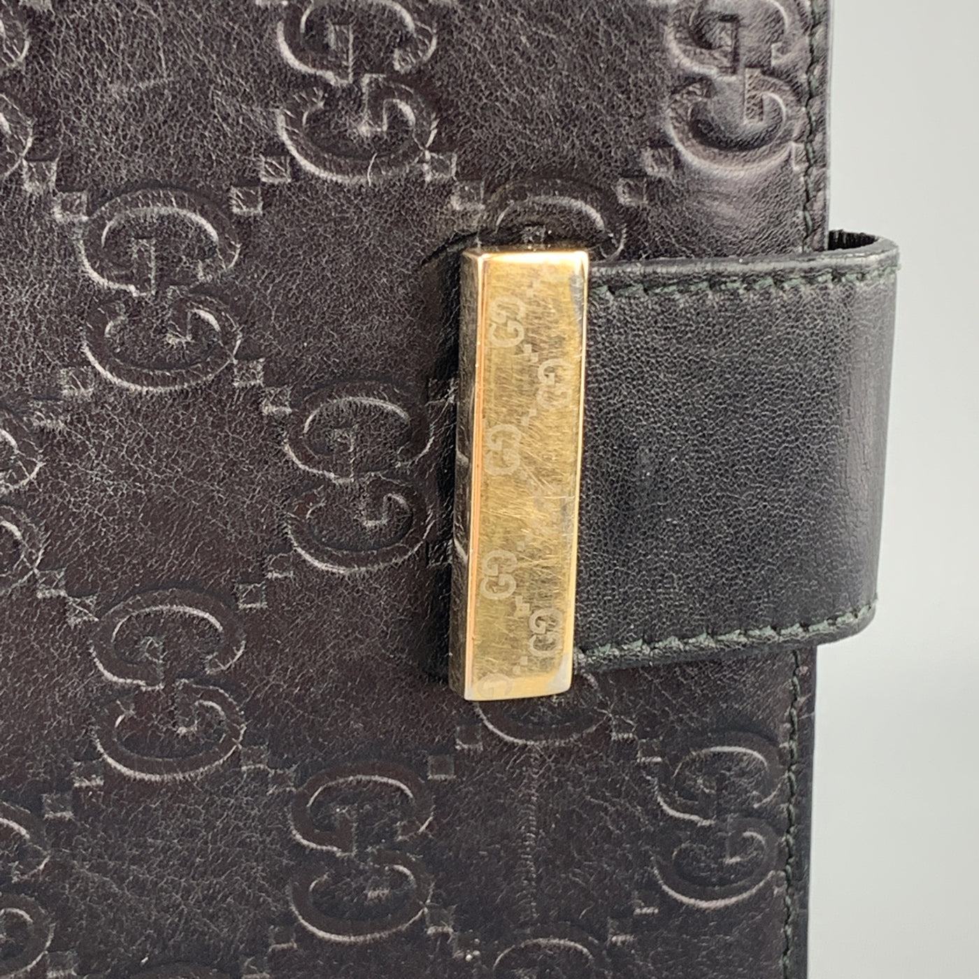 GUCCI Monogram Embossed Black Leather Checkbook Wallet