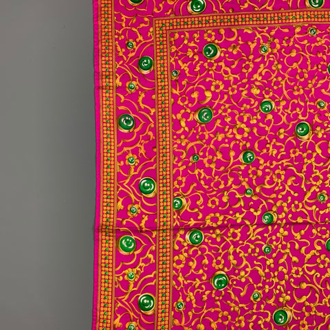 OSCAR DE LA RENTA Fuchsia & Orange Abstract Floral Silk Scarf