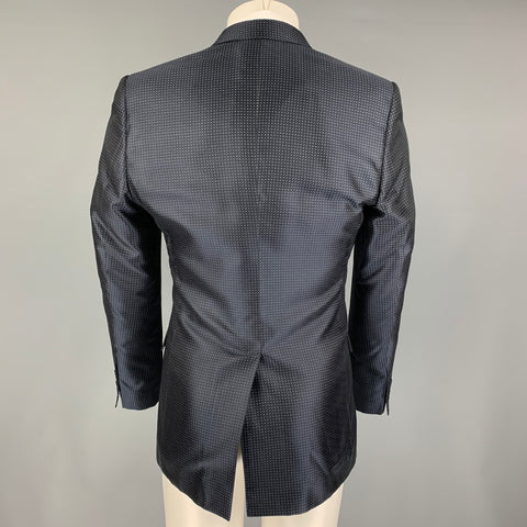 DOLCE & GABBANA Size 38 Navy Print Silk Peak Lapel Sport Coat