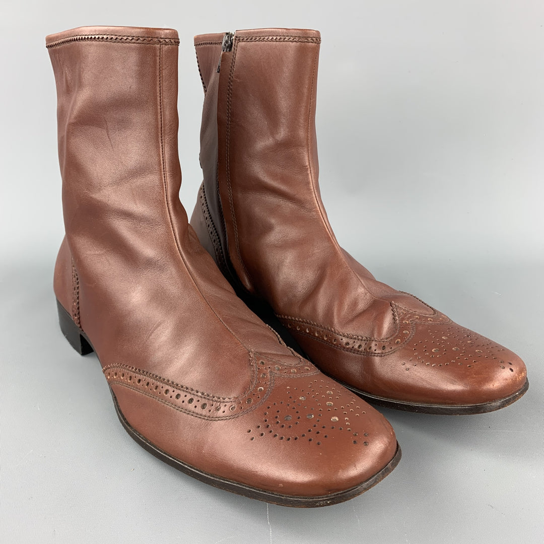 MIU MIU Size 11 Brown Perforated Leather Wingtip Boots