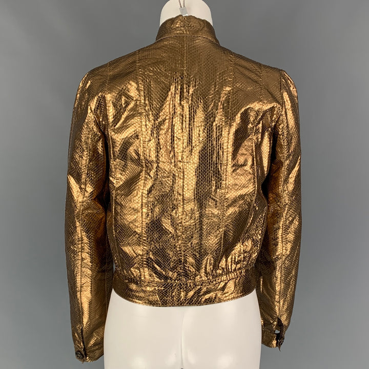 MULBERRY Size 6 Gold Leather Metallic Snake Skin Buttoned Jacket