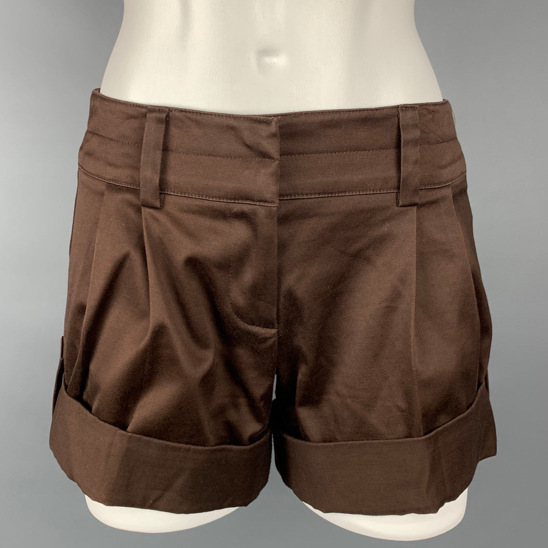 TRINA TURK Size 0 Brown Cotton / Polyurethane Pleated Shorts