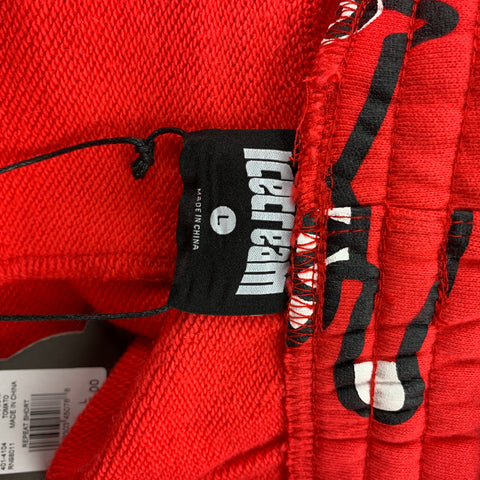 ICECREAM Size L Red & Black Logo Print Cotton Drawstring Shorts