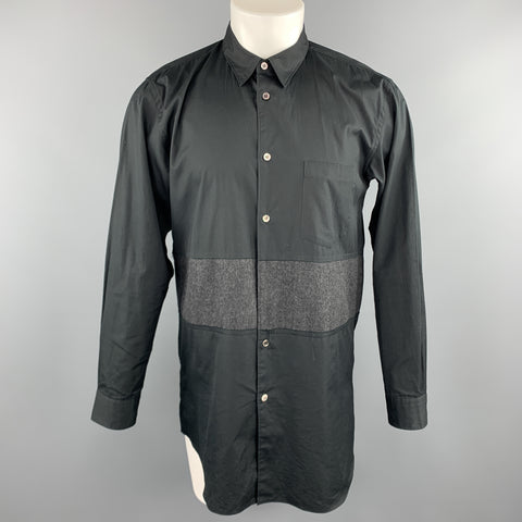 COMME des GARCONS HOMME PLUS Size M Black Charcoal Stripe Panel Dress Shirt