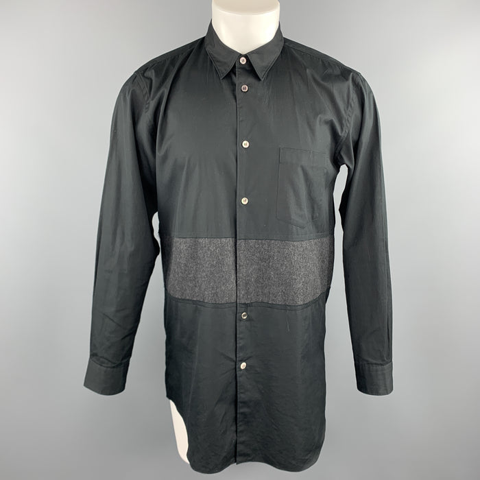 COMME des GARCONS HOMME PLUS Size M Black Charcoal Stripe Panel Dress Shirt
