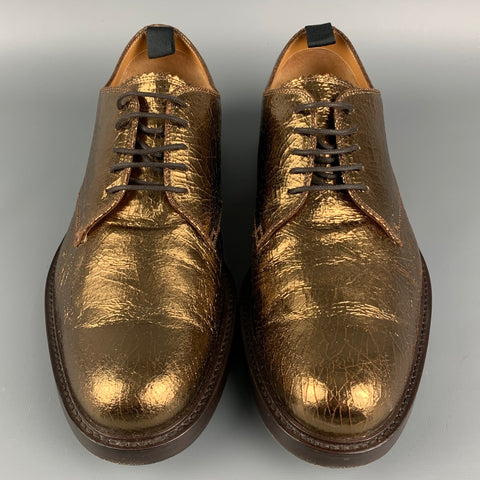 MARC JACOBS Size 11 Gold Black Crackled Leather Lace Up Shoes