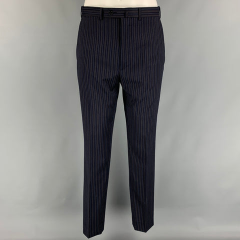 ERMENEGILDO ZEGNA Size 38 Navy & Brown Stripe Wool Notch Lapel Suit