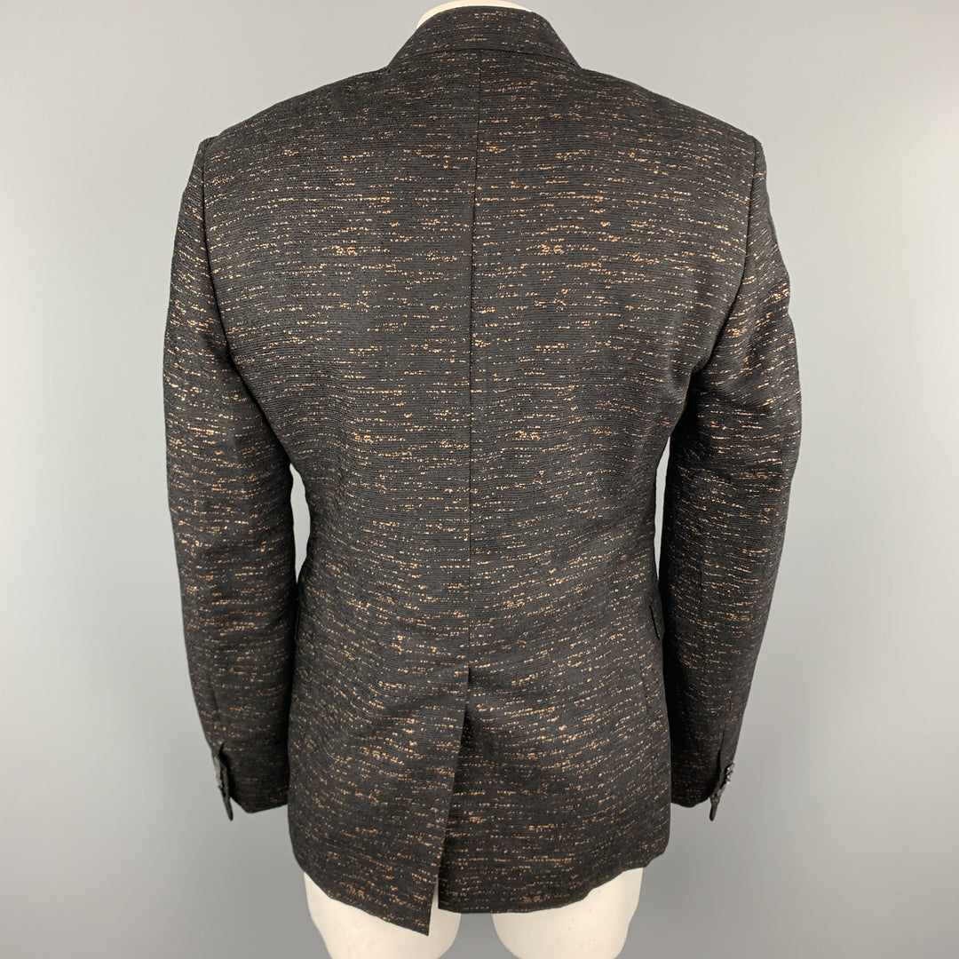 LANVIN Black & Copper Heather Textured Notch Lapel Sport Coat